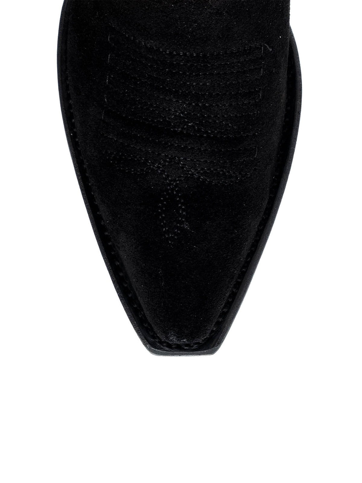 Western Snip-Toe Embroidery Mid Calf Cowgirl Boots - Black Faux Suede