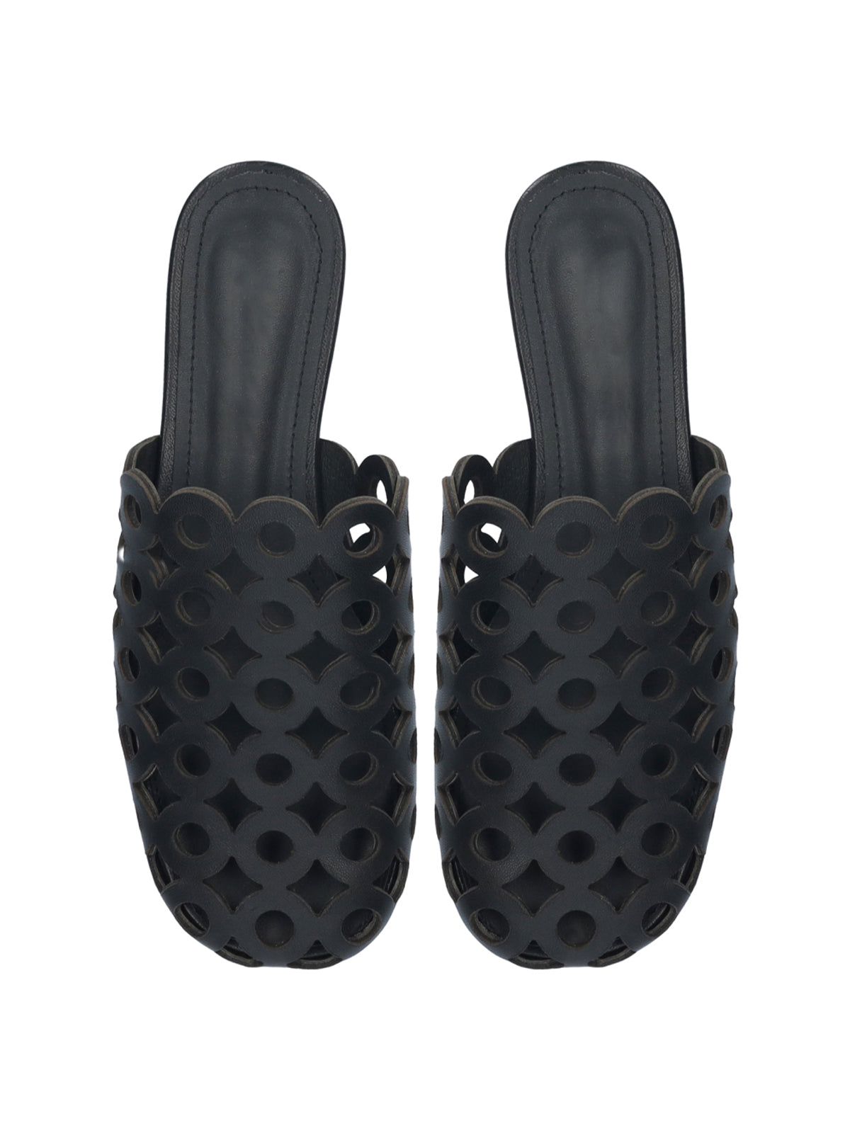 Black Square-Toe Chic Backless Perforated Loafers Flats