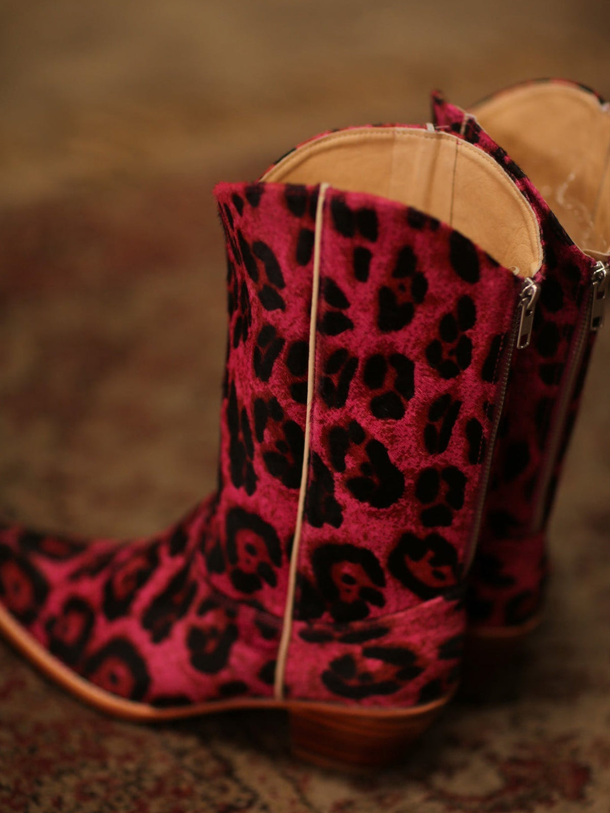 Leopard Print Round-Toe Back Full-Zip Simple Cowgirl Boots