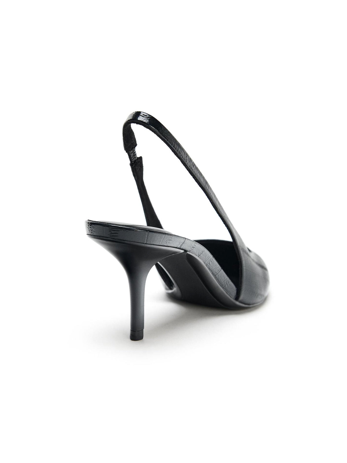 Black Eel Print Textured Slingback Kitten Heels