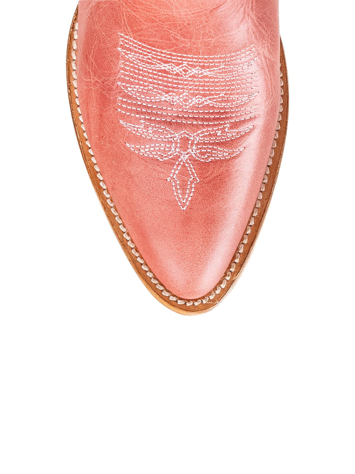 Pink Almond-Toe Embroidery With Studs Half-Zip Mid Calf Cowgirl Boots