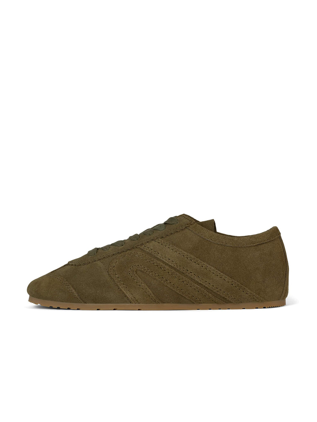 Olive Green Faux Suede Round-Toe Lace-Up Classic Sneakers Flats