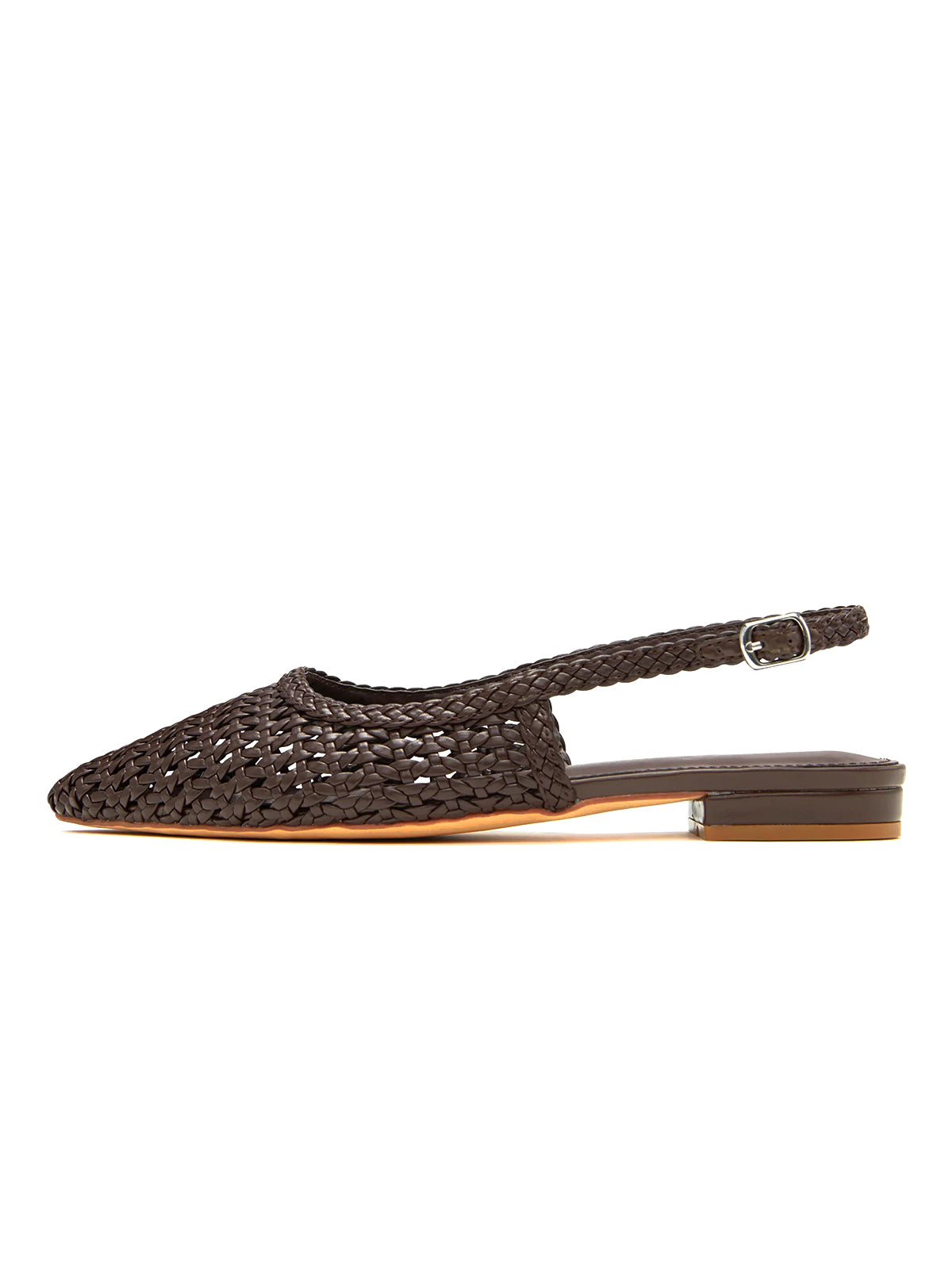 Coffee Woven Vegan Leather Pointed-Toe Classic Back Strap Flats