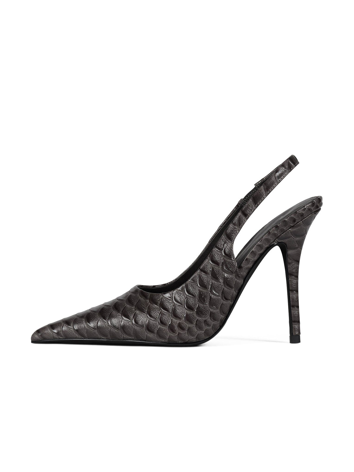 Gray Snakeskin Print Pointed-Toe Slip-On Slingback Chic High Heels