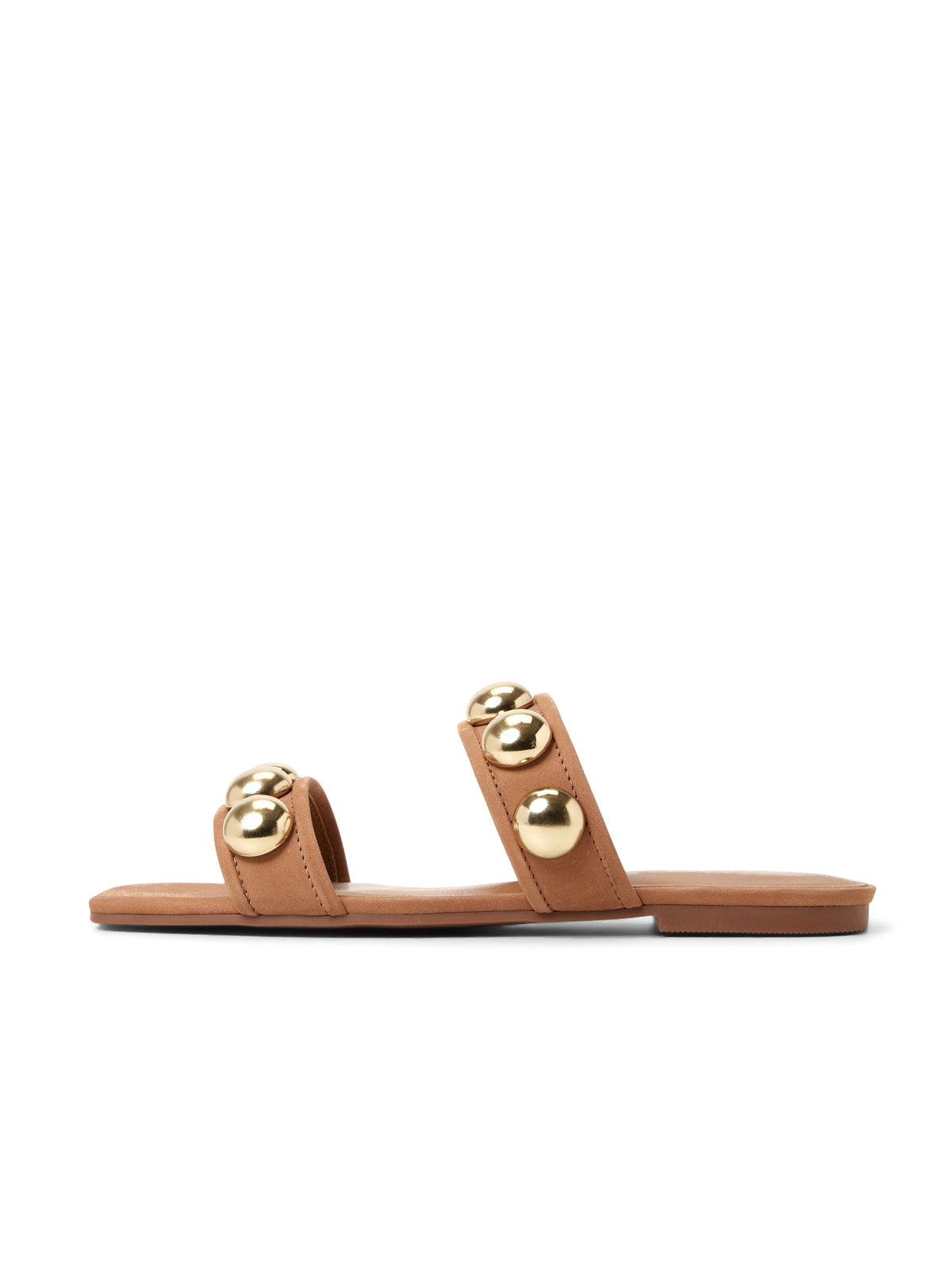 Brown Square-Toe Double Straps With Studs Flats