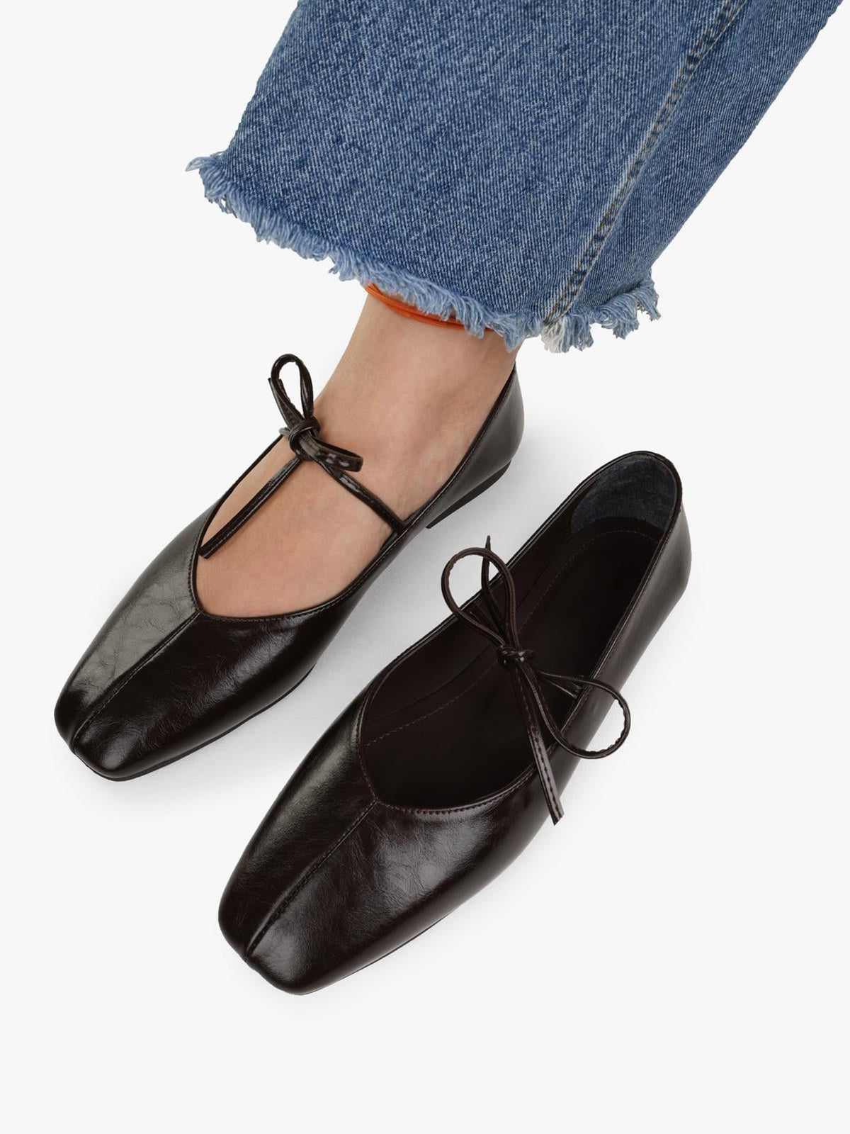 Burgundy Square-Toe Chic Bridge Strap Slip-On Stylish Flats