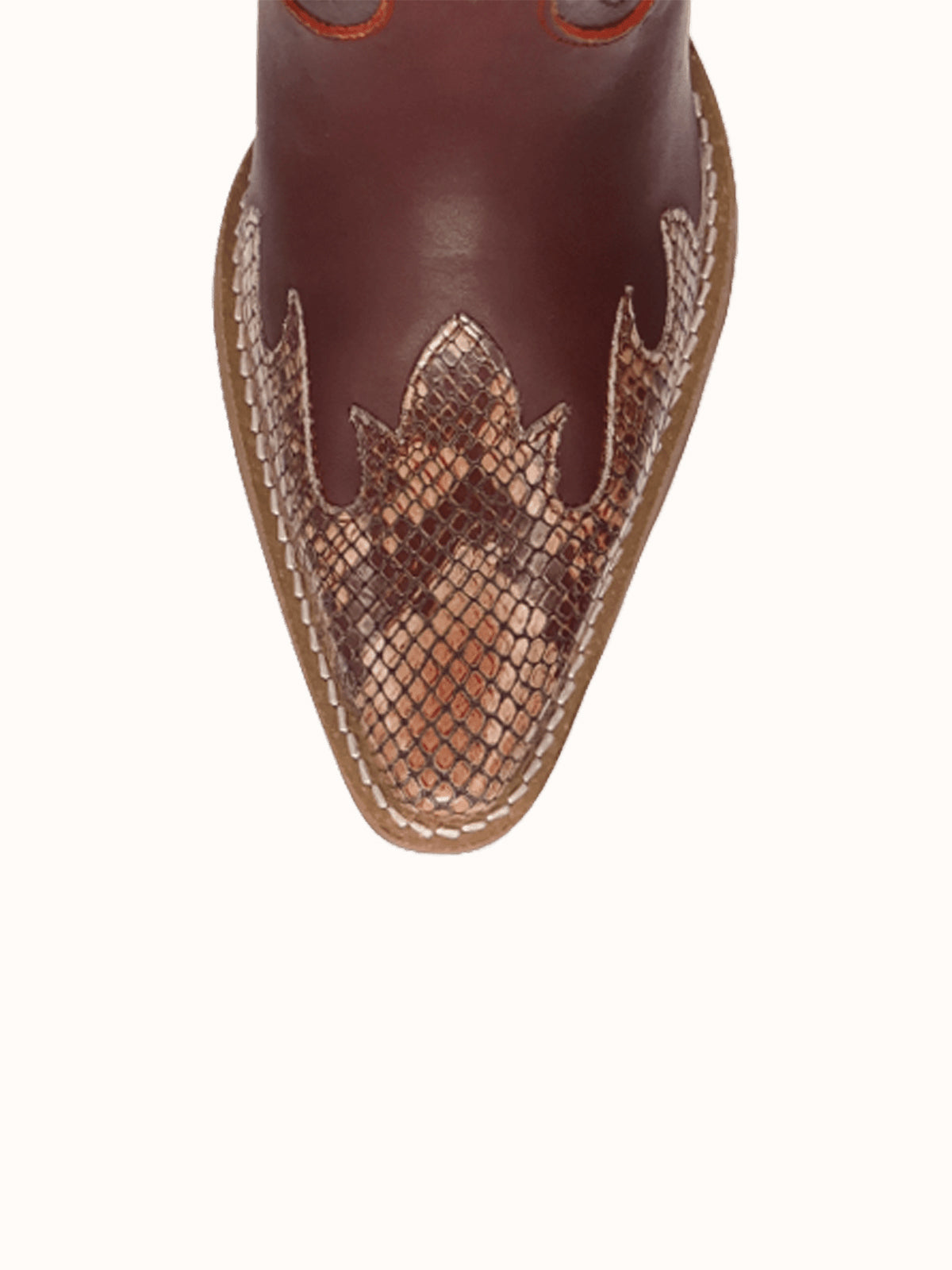 Contrast Burgundy And Cow Pattern Snip-Toe Mid Calf Cowgirl Boots