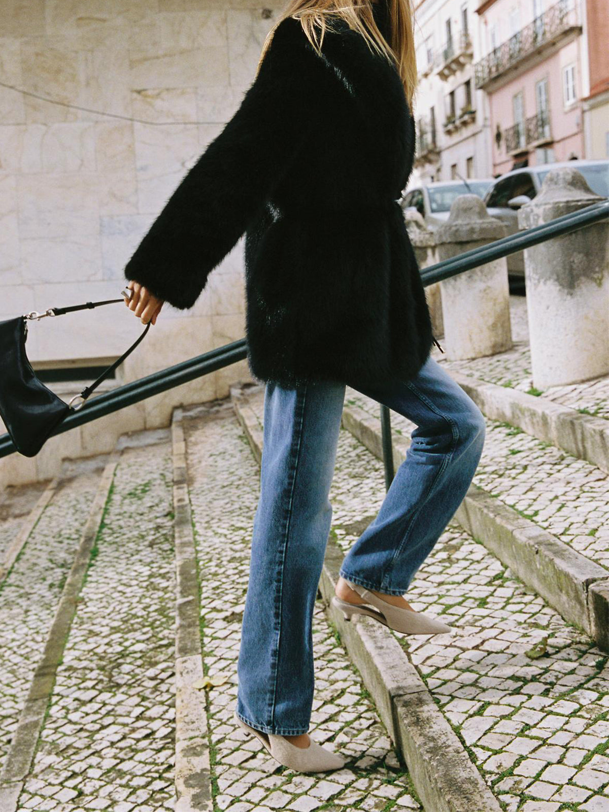 Off White Lint Pointed-Toe Wide Slingback Kitten Heels