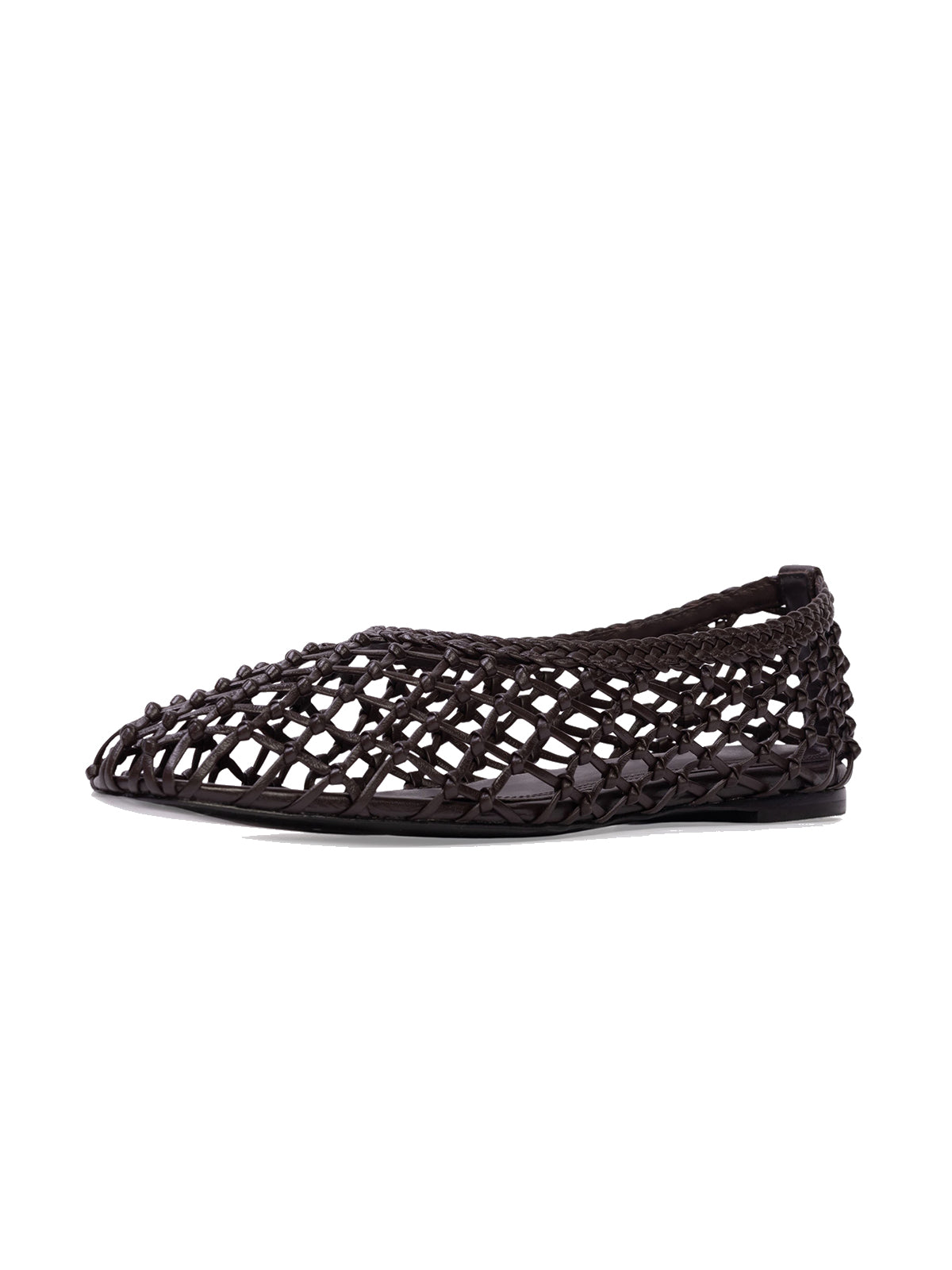 Black Woven Vegan Leather Square-Toe Simple Classic Flats