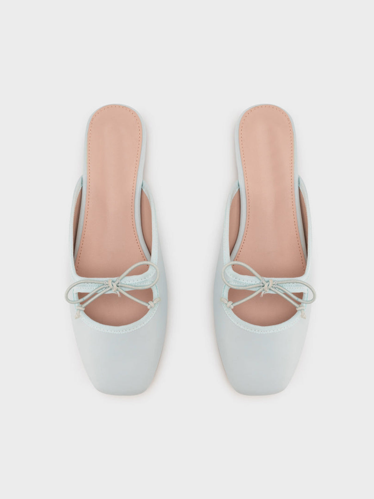 Light Blue Square-Toe Slip-On Bow Mule Flats