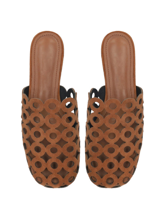 Tawny Square-Toe Chic Backless Perforated Loafers Flats