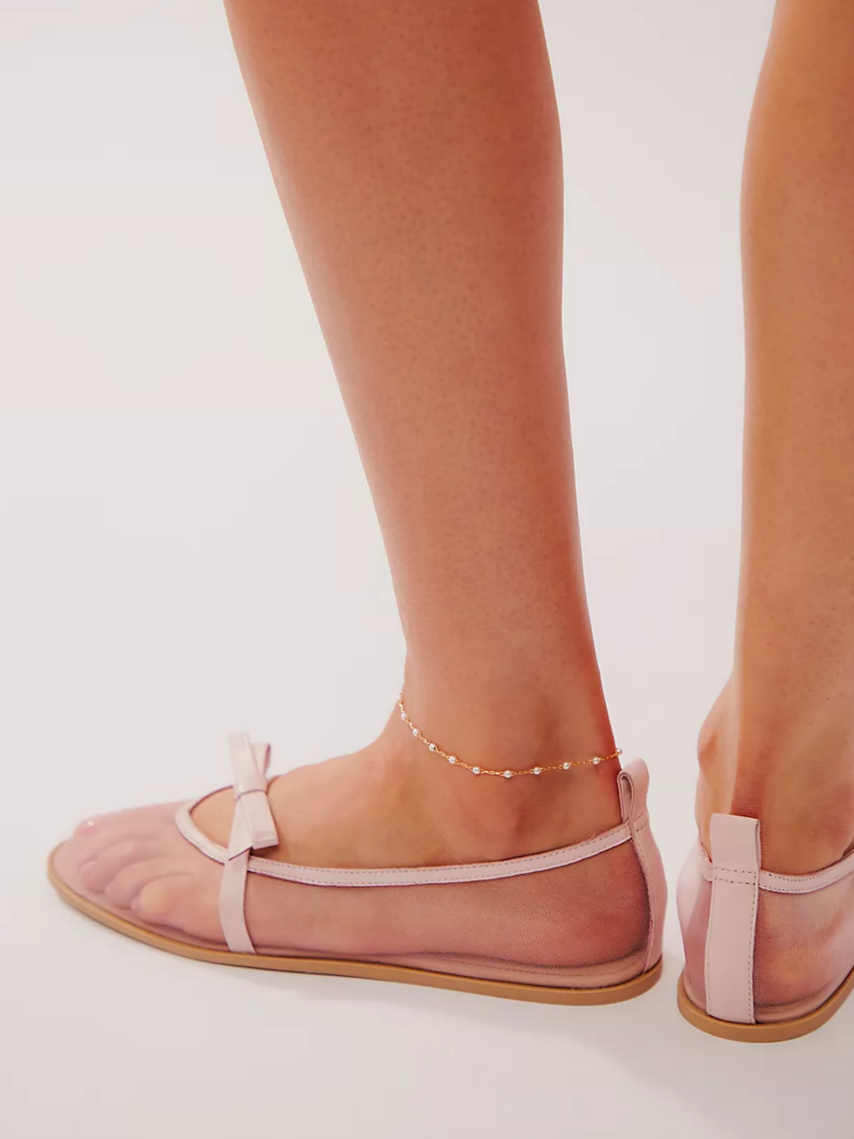 Pink Mesh Slip-On Ballet Flats With Bow Hollow-Out Design