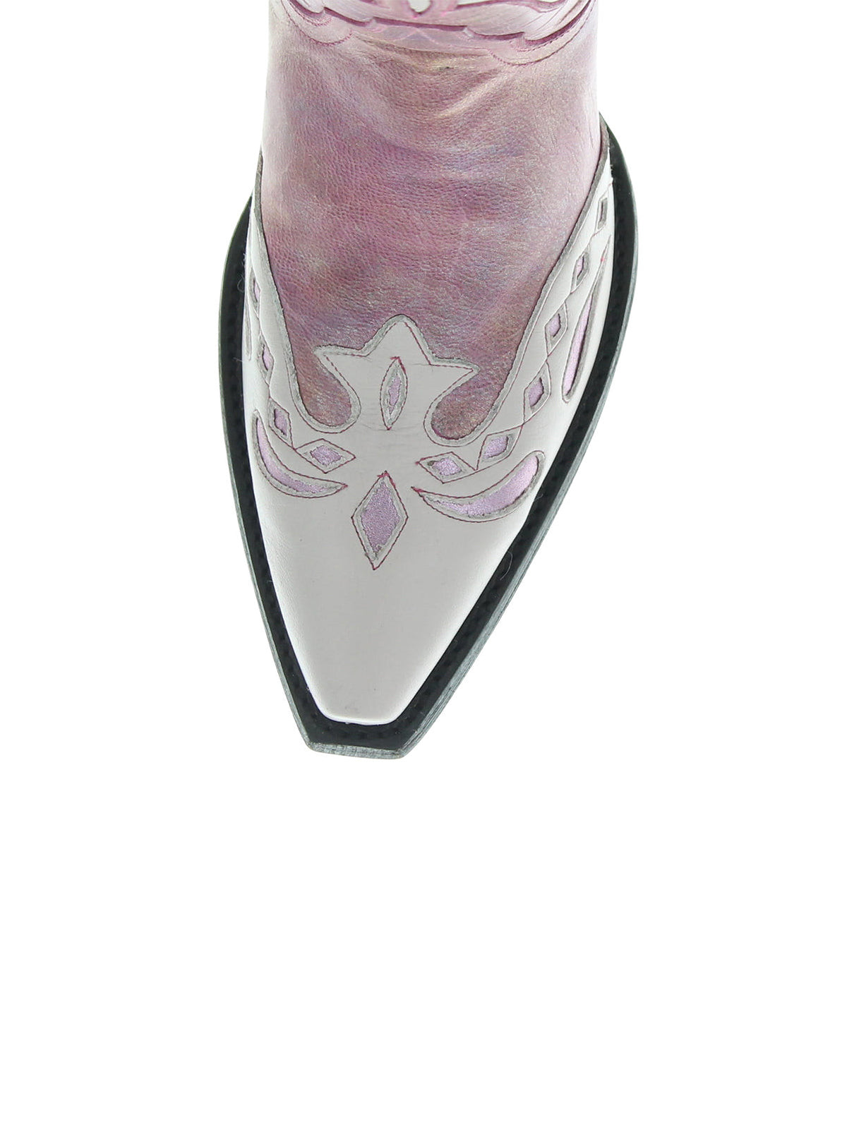 Pink Snip-Toe Butterfly And Silver Inlay Mid Calf Cowgirl Boots