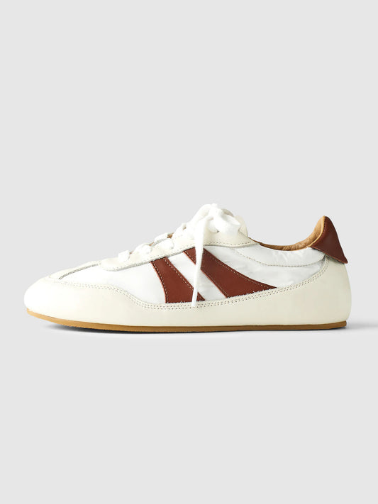 Ivory Cow Suede And Cow Leather Round-Toe Lace-Up Classic Sneakers
