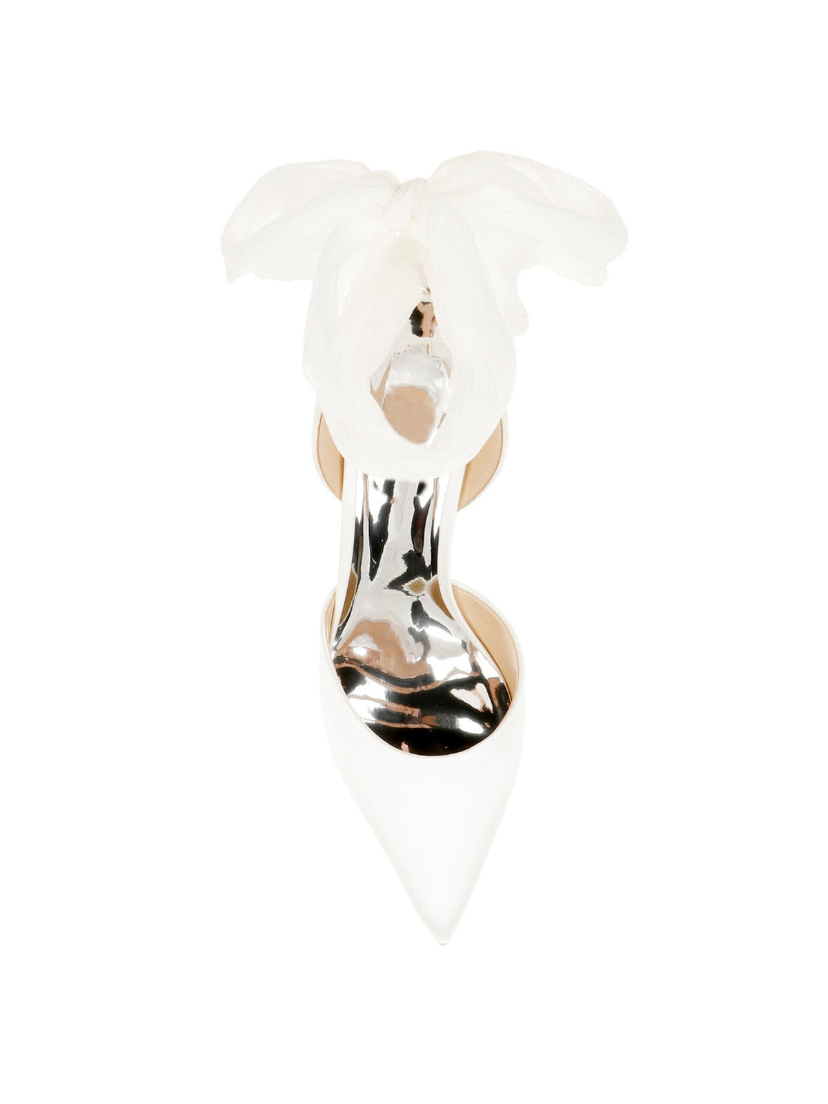 White Satin Pointed-Toe Back Strap And Ankle Bow Strap High Heels