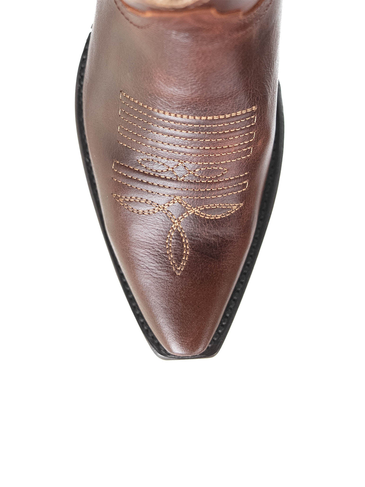 Western Snip-Toe Embroidery Mid Calf Cowgirl Boots - Chocolate