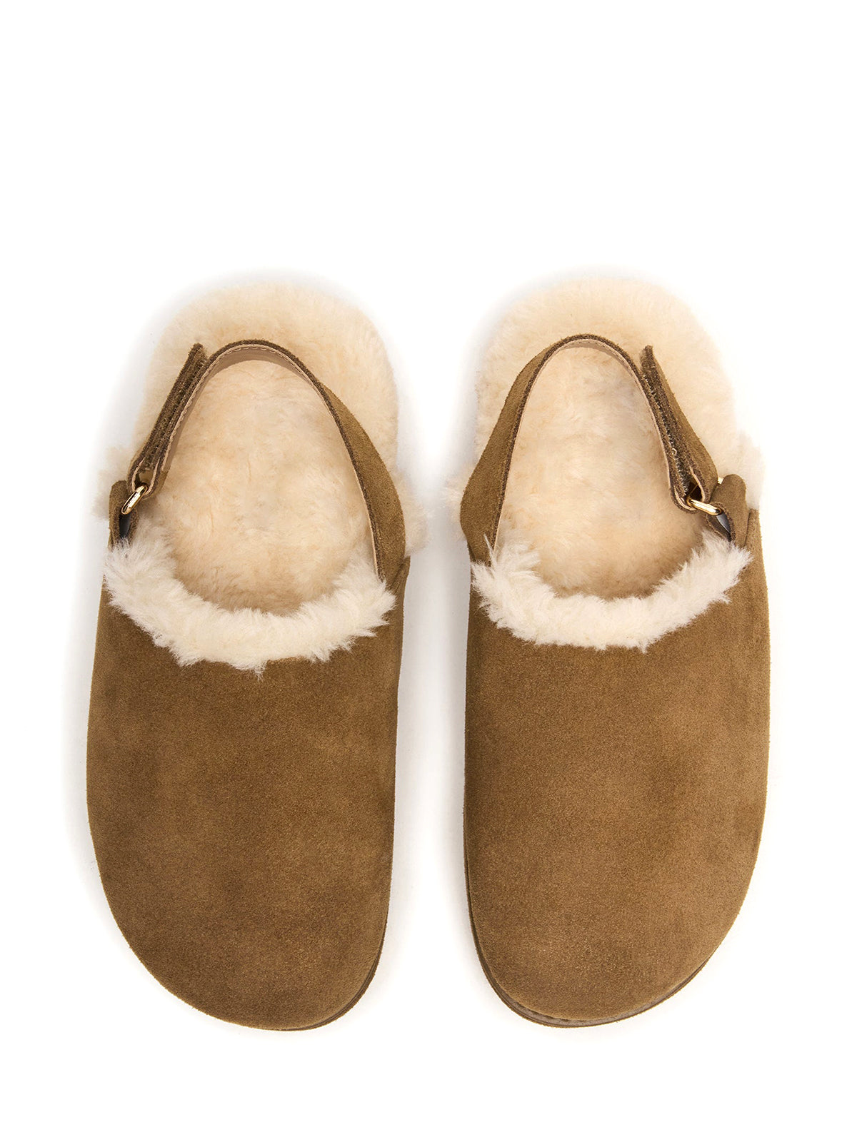 Cognac Faux Suede Round-Toe Slingback Platform Shoes With Faux Fur