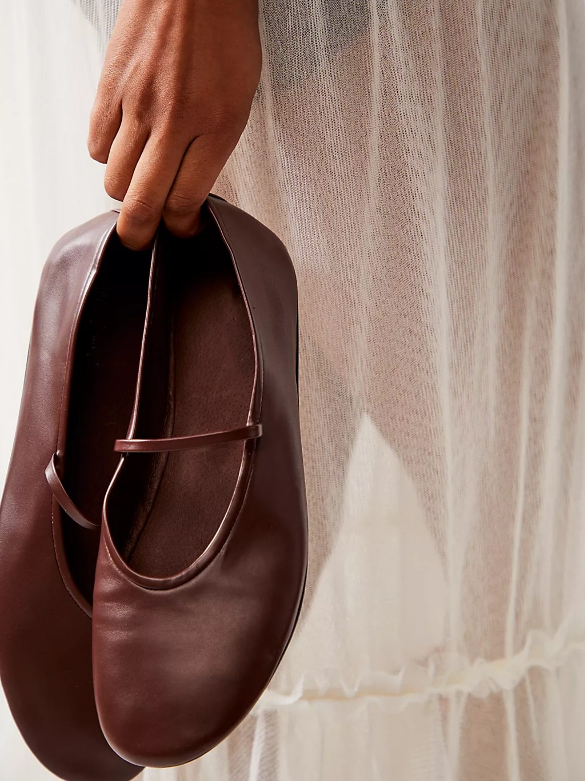 Brown Vegan Leather Round-Toe Vamp Strap Flats