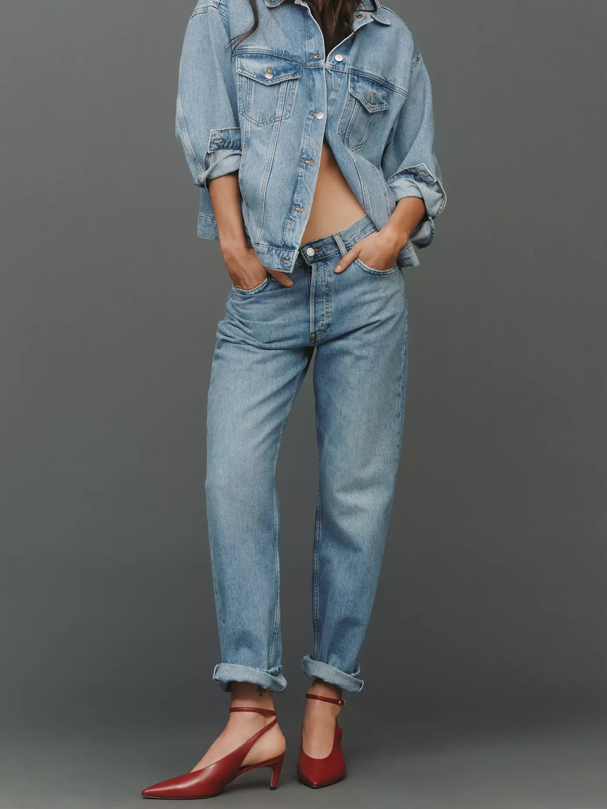 Red Pointed-Toe Chic Slingback And Buckle Ankle Strap Kitten Heels