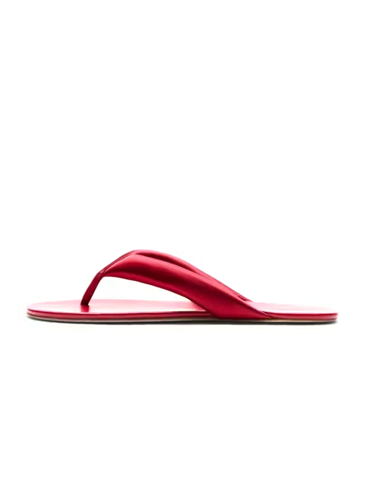 Red Satin And Vegan Leather Square-Toe Flip-Flops Flats