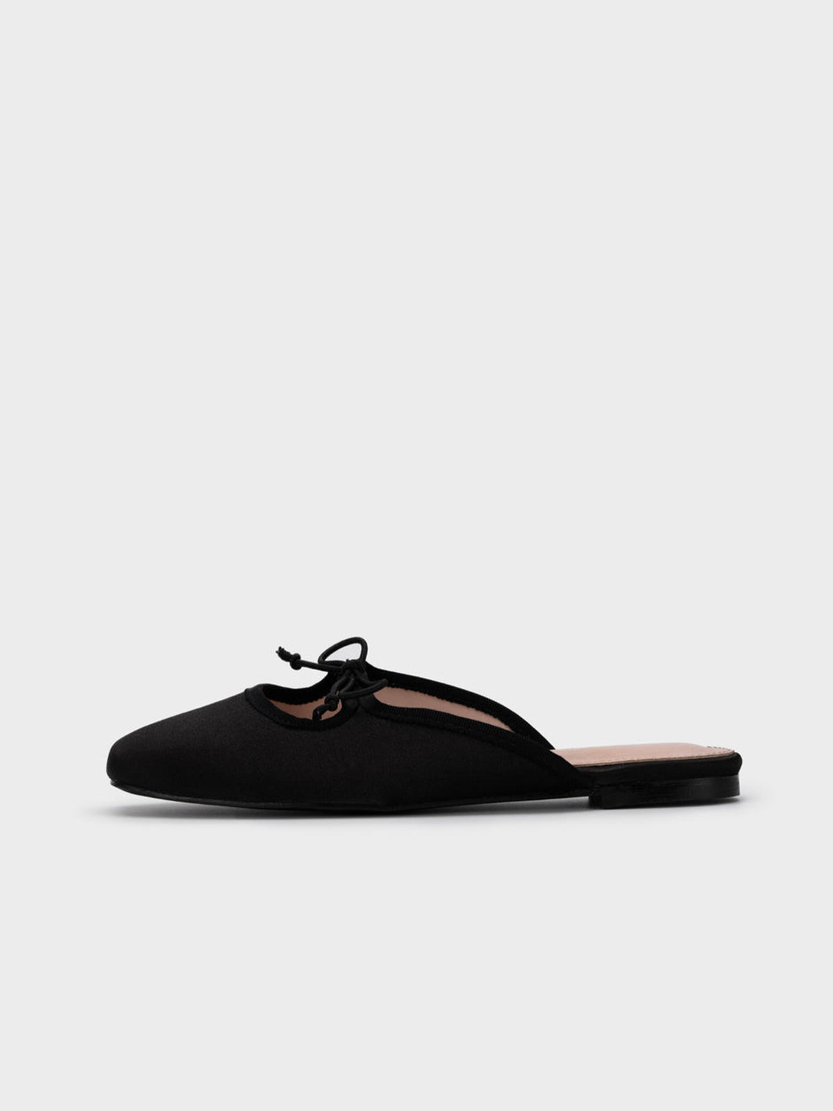 Black Faux Suede Square-Toe Slip-On Bow Mule Flats