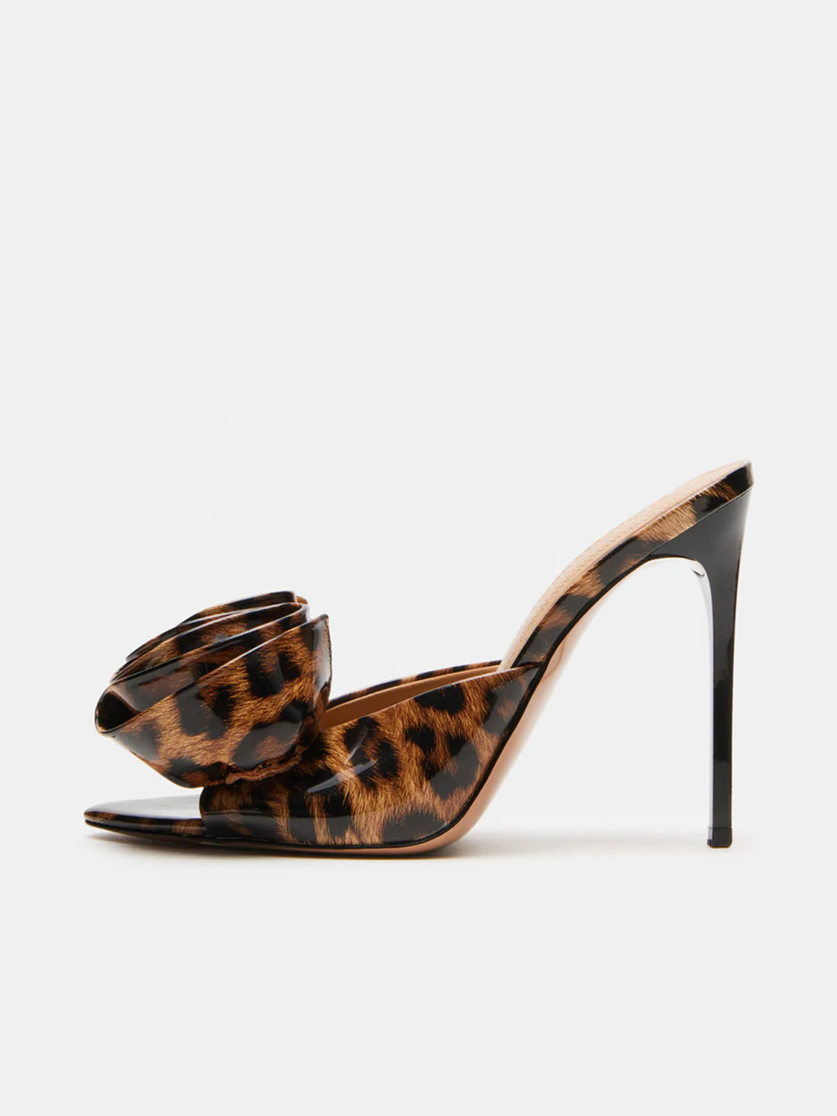 Pointed-Toe Slip-On Ruffle High Heels - Patent Leopard