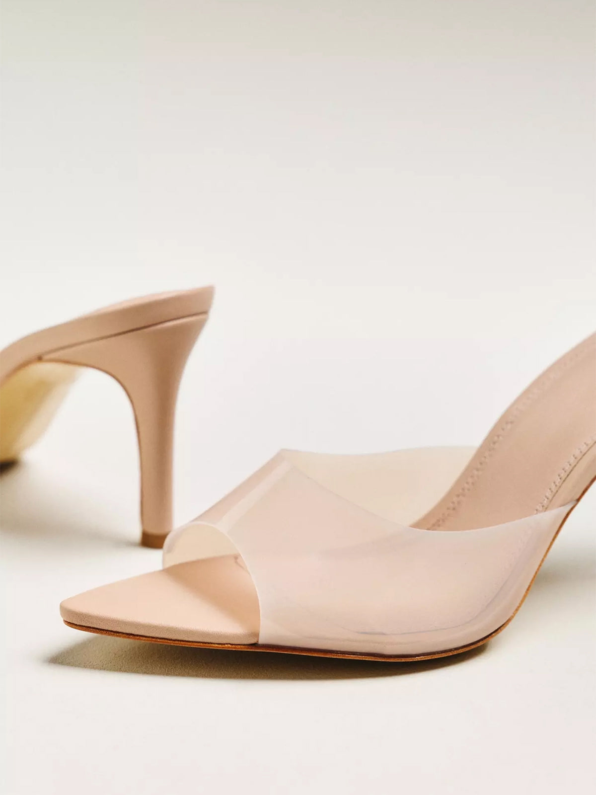 Light Pink Transparent TPU Film Open Pointed-Toe Slip-On High Heels