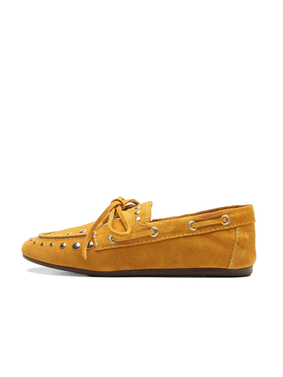 Almond Faux Suede Round-Toe Studs And Bow Classic Boat Shoes Flats