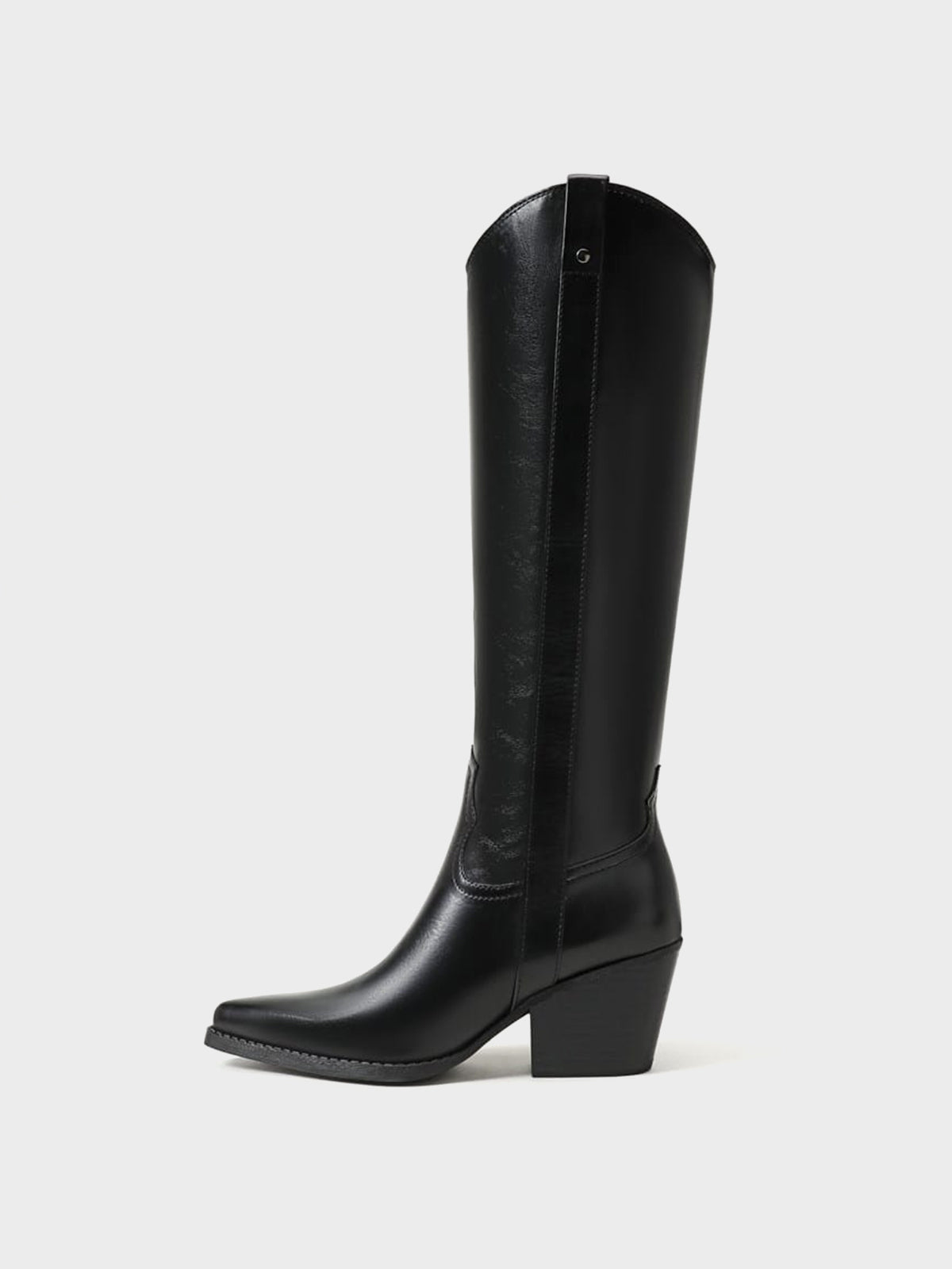 Pointed-Toe Chic Western Half-Zip Knee High Cowgirl Boots - Black