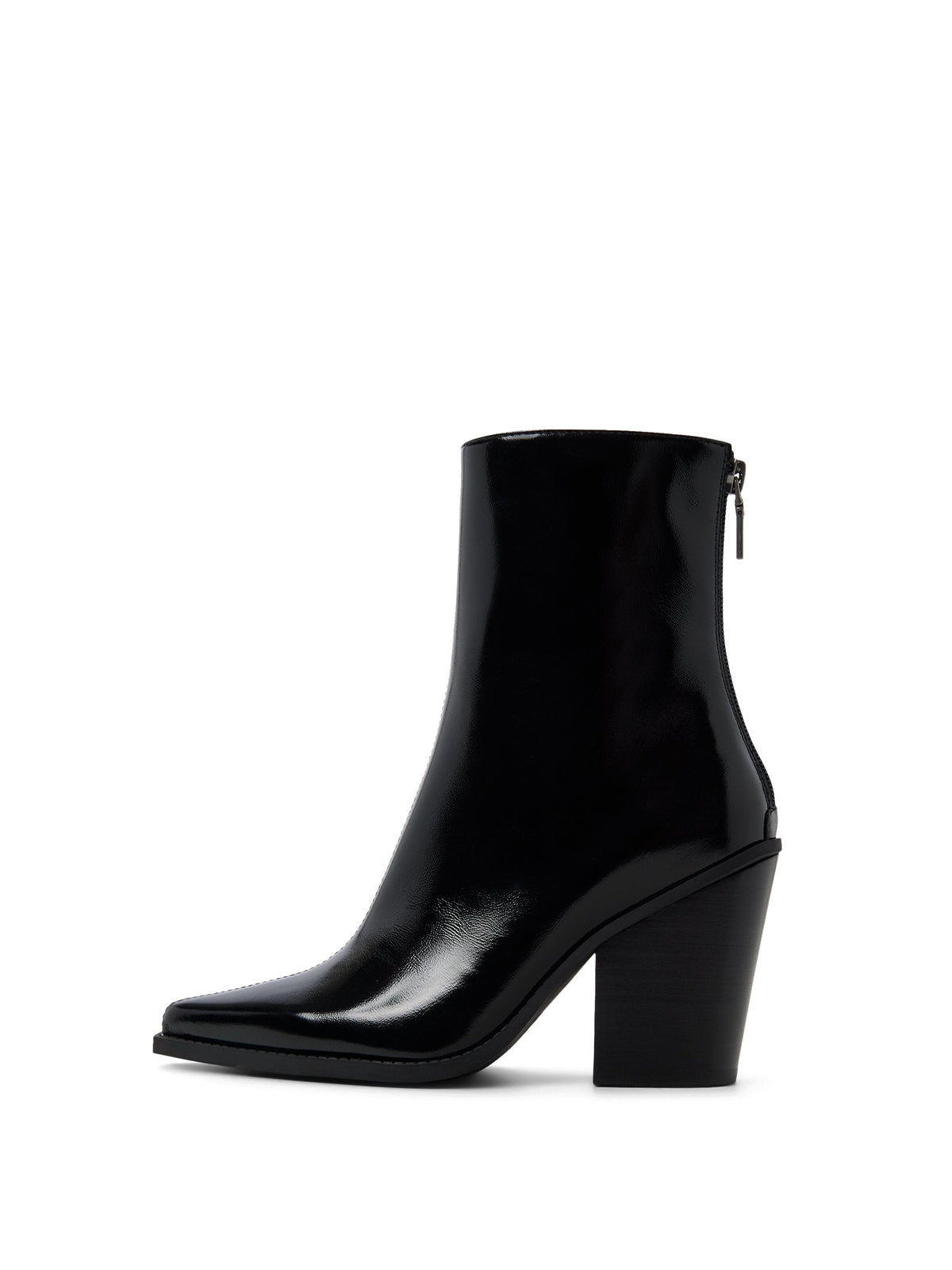 Black Pointed-Toe Back Full-Zip Ankle Cowgirl Boots