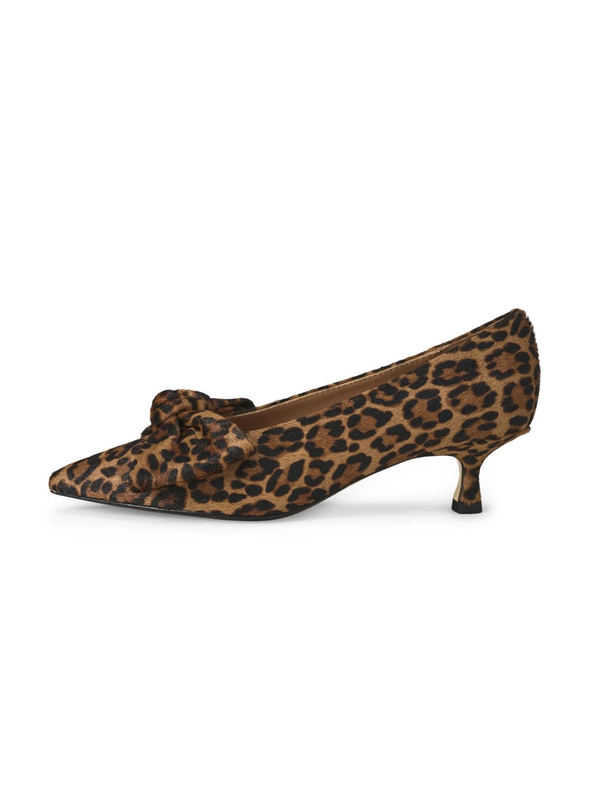 Leopard Print Pointed-Toe Front Oversized Bow Slip-On Kitten Heels