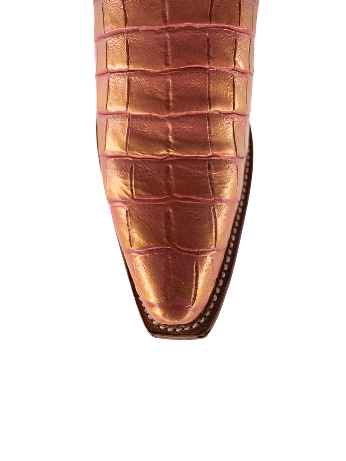 Metallic Pink Crocodile Print Snip-Toe Half-Zip Knee High Cowgirl Boots
