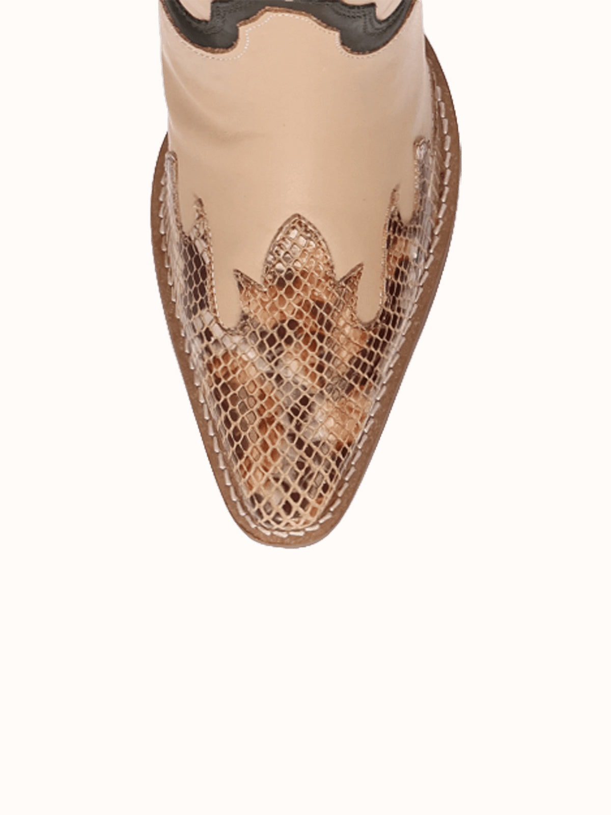 Contrast Sand And Snakeskin Pattern Snip-Toe Mid Calf Cowgirl Boots