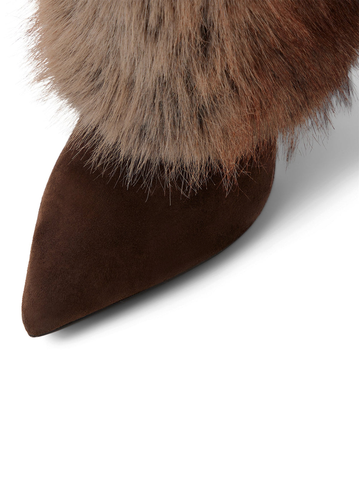 Dark Brown Faux Suede Pointed-Toe Full Plush Knee High Stiletto Boots