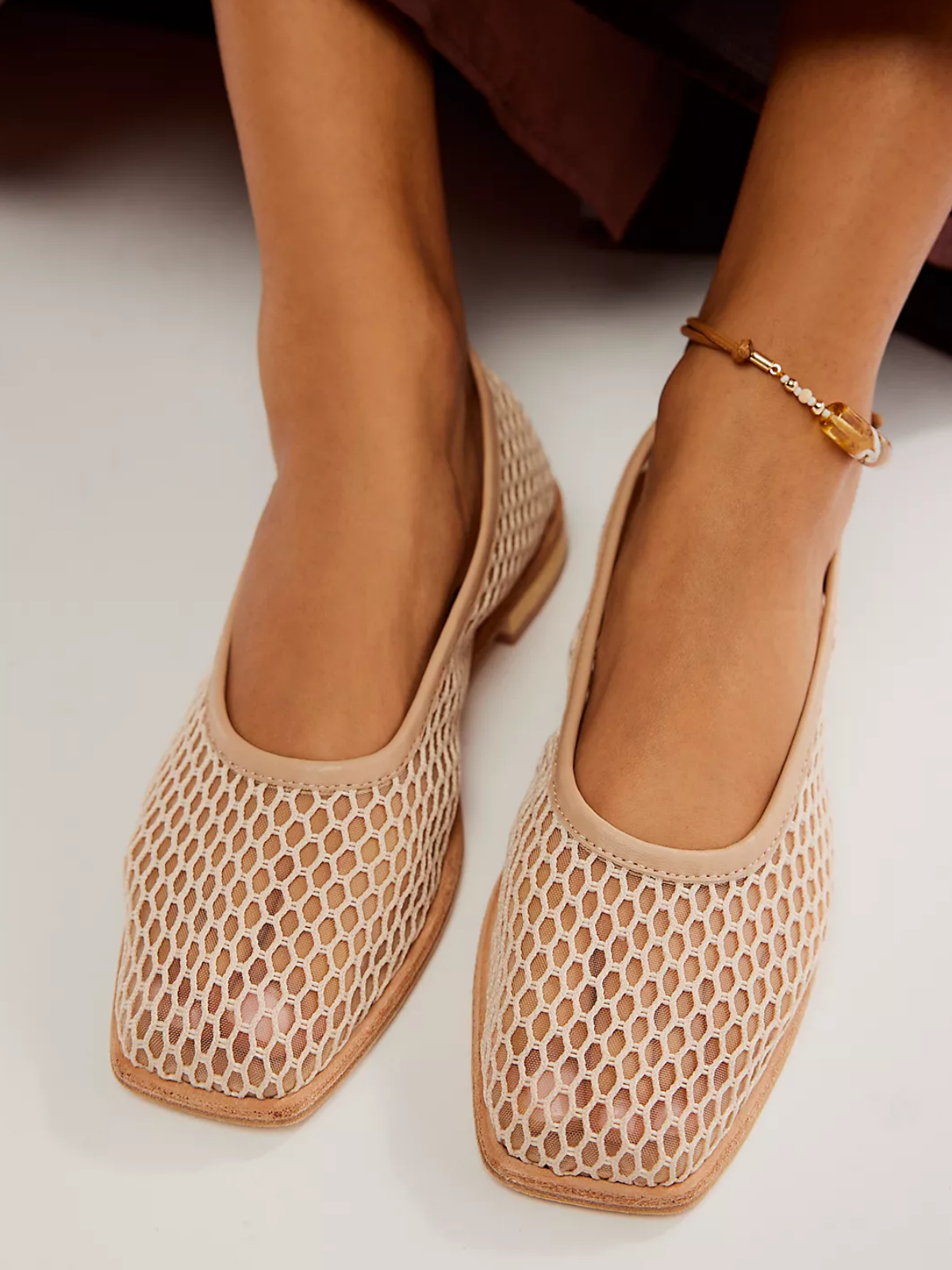 Blush Pink Square-Toe Slip-On Wide Mesh Ballet Flats