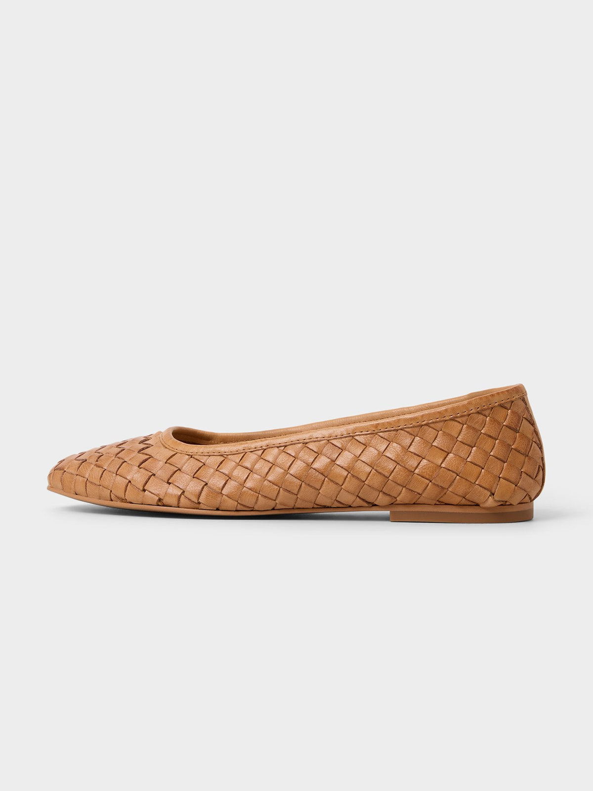 Brown Woven Vegan Leather Square-Toe Simple And Classic Ballet Flats