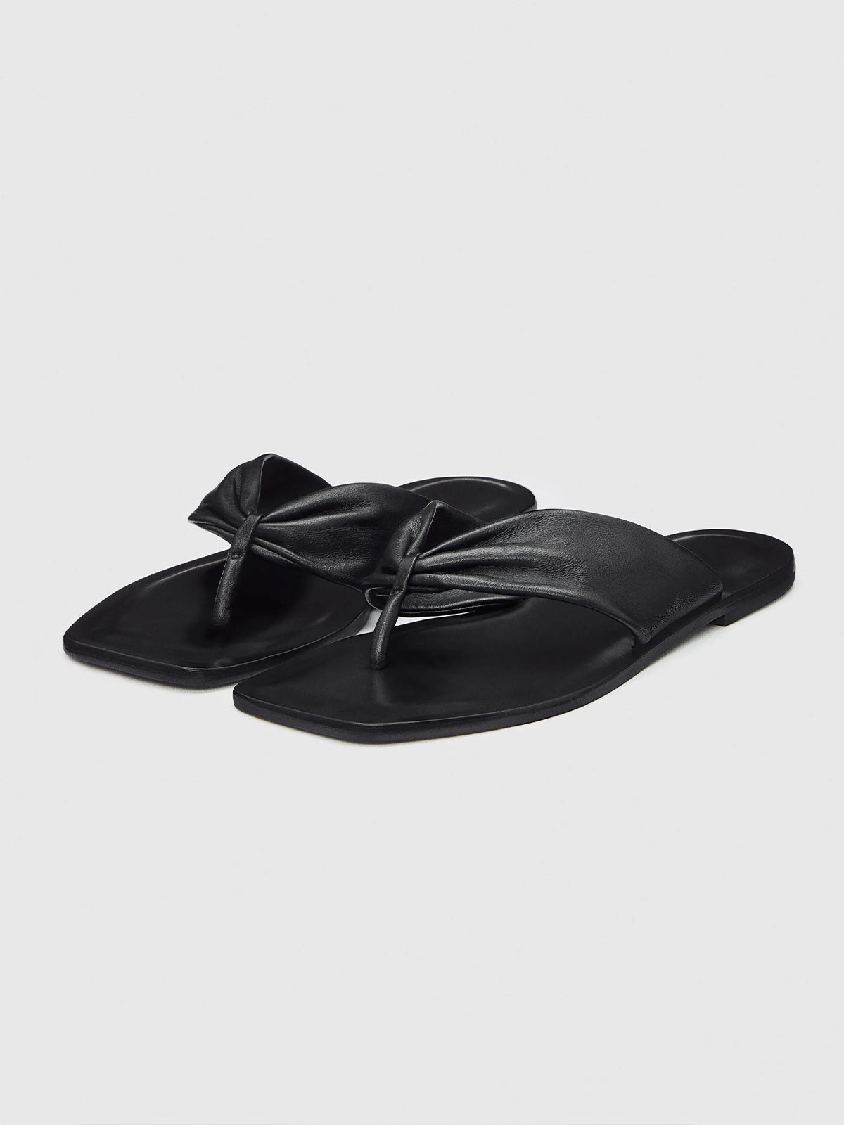 Black Square-Toe Front Studs Flip-Flops Simple Backless Flats