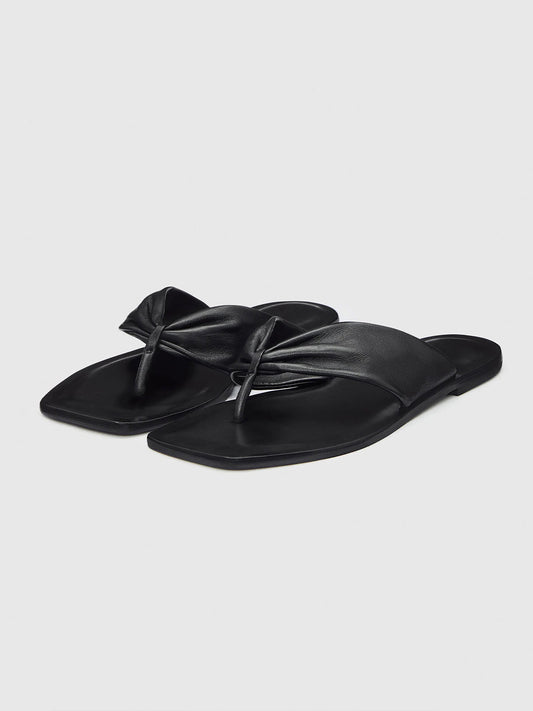 Black Square-Toe Front Studs Flip-Flops Simple Backless Flats