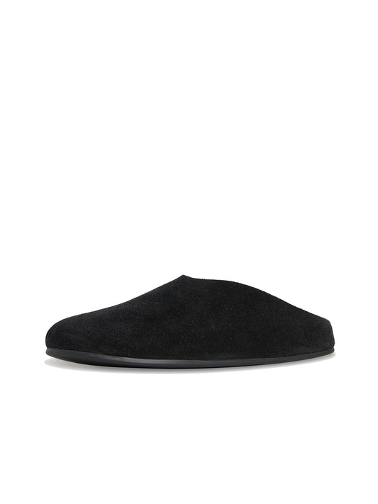 Black Faux Suede Round-Toe Simple Slip-On Flat Slides