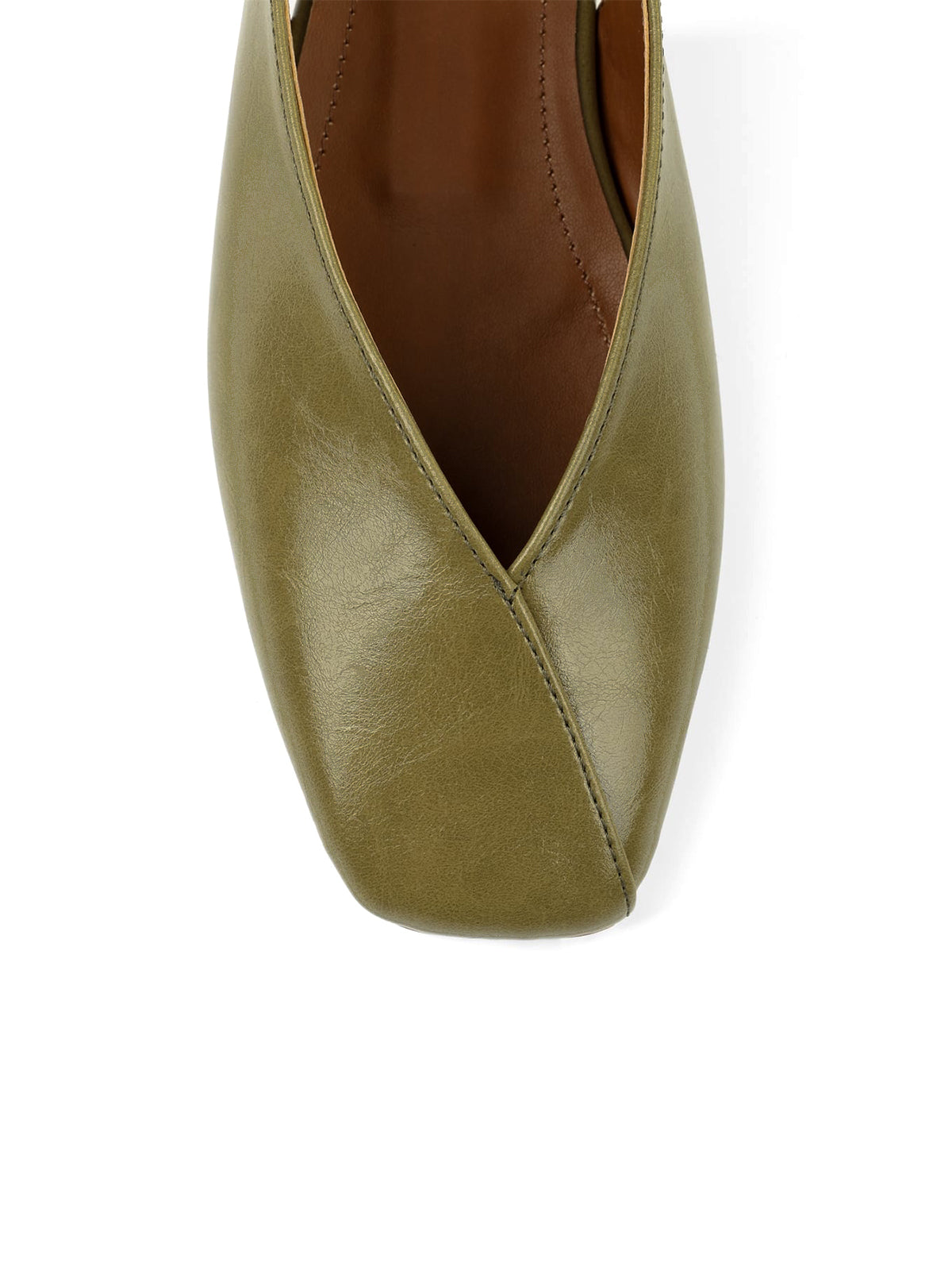 Olive Green Square-Toe Classic Buckle Back Strap Slip-On Flats