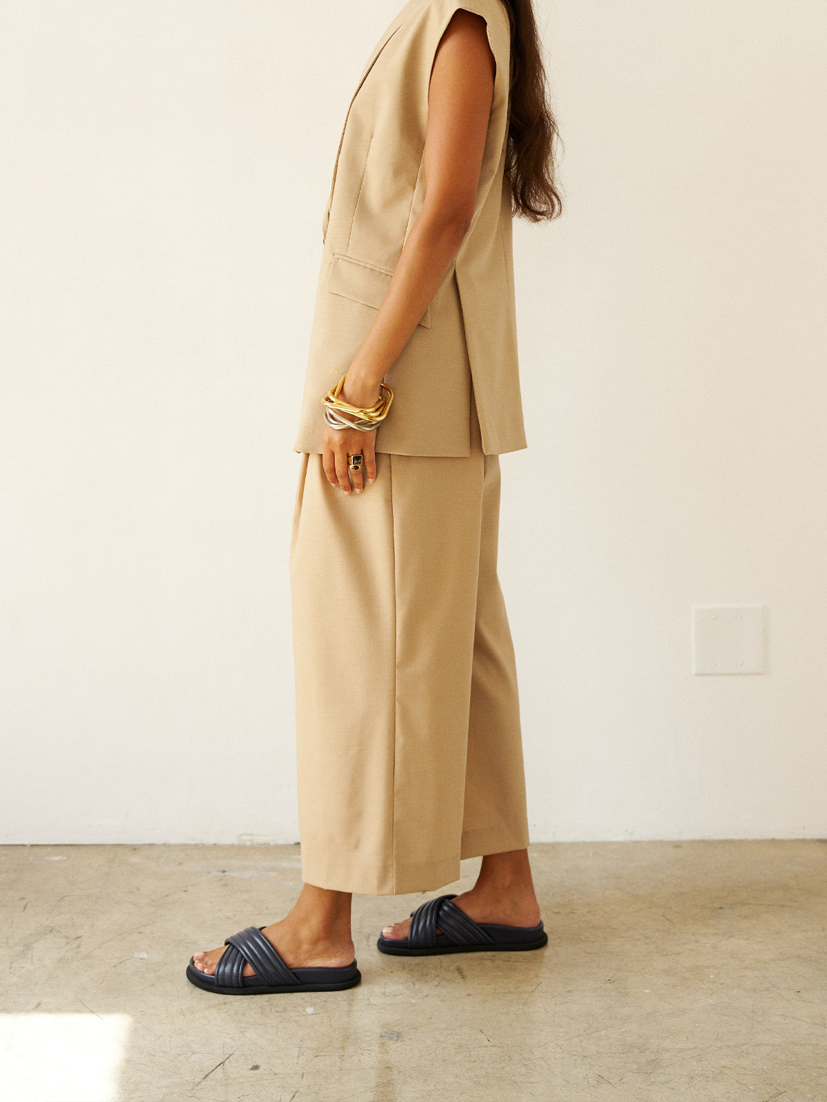 Navy Square-Toe Crossed Straps Chic Backless Flats