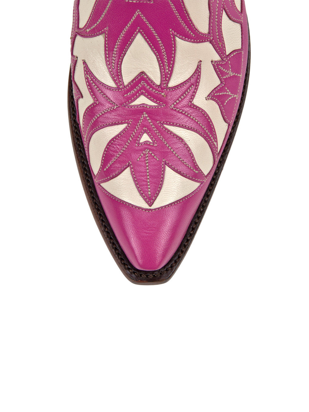 Contrast Pink And White Snip-Toe Decorative Inlay Mid Calf Cowgirl Boots