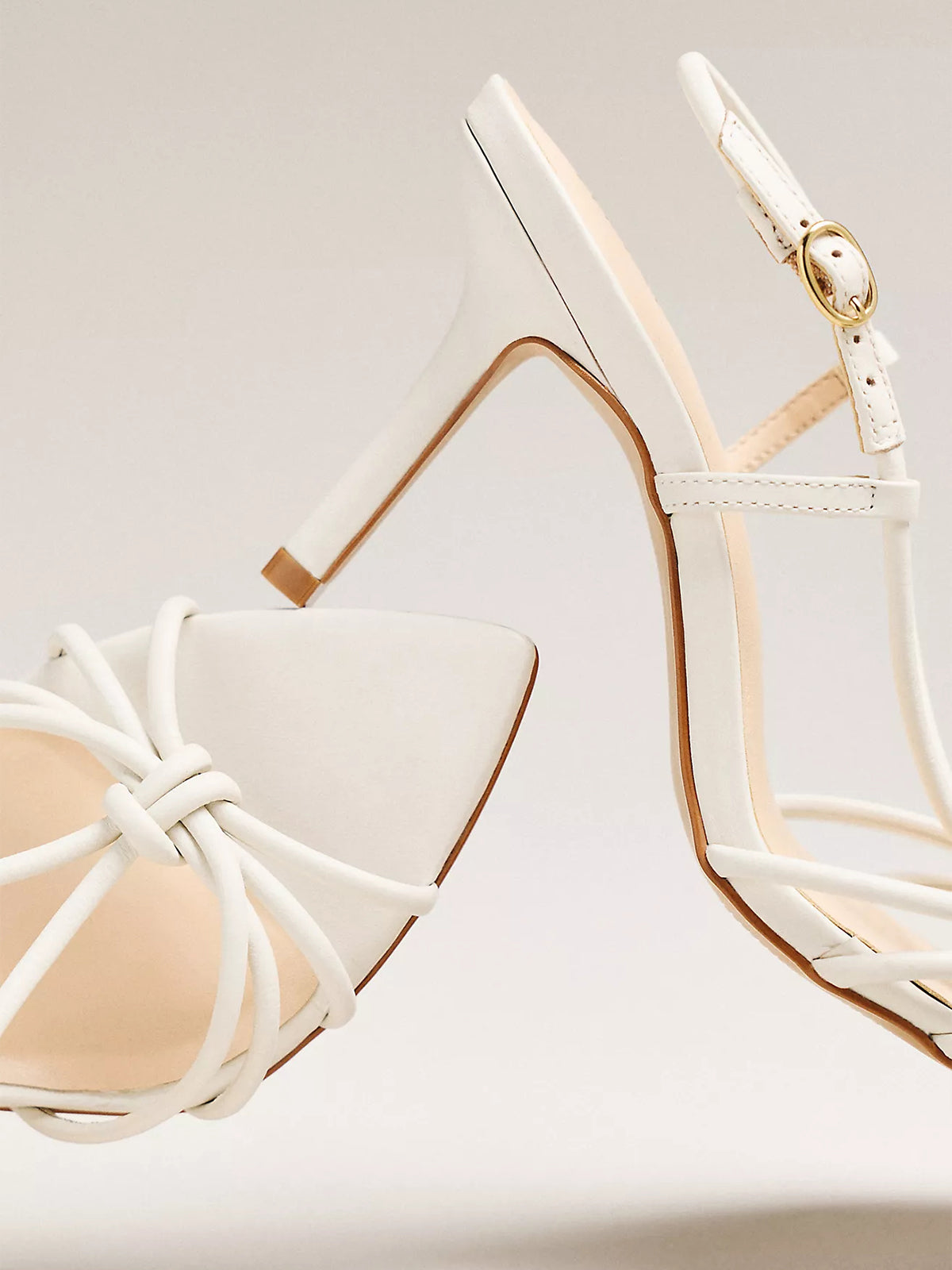 Cream Open Pointed-Toe Strappy And Buckle Slingback High Heels
