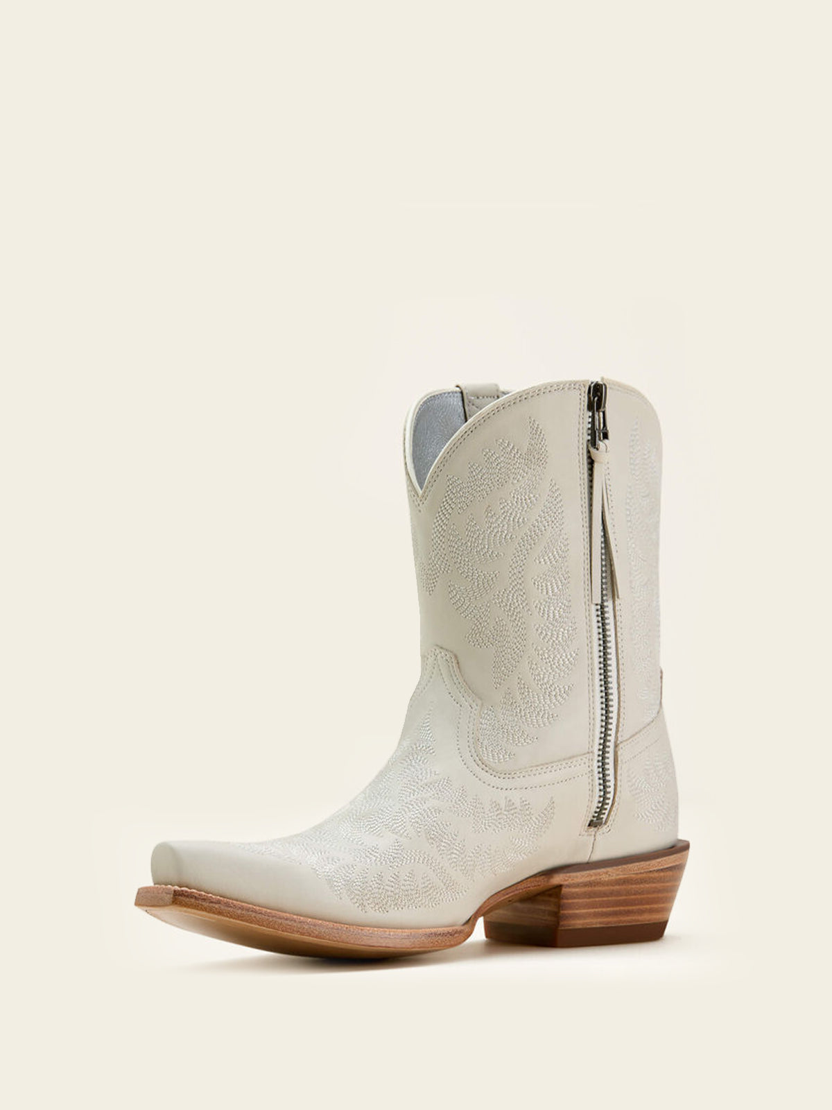 Full-Zip Snip-Toe Mid Calf Embroidery Cowgirl Boots - Gray