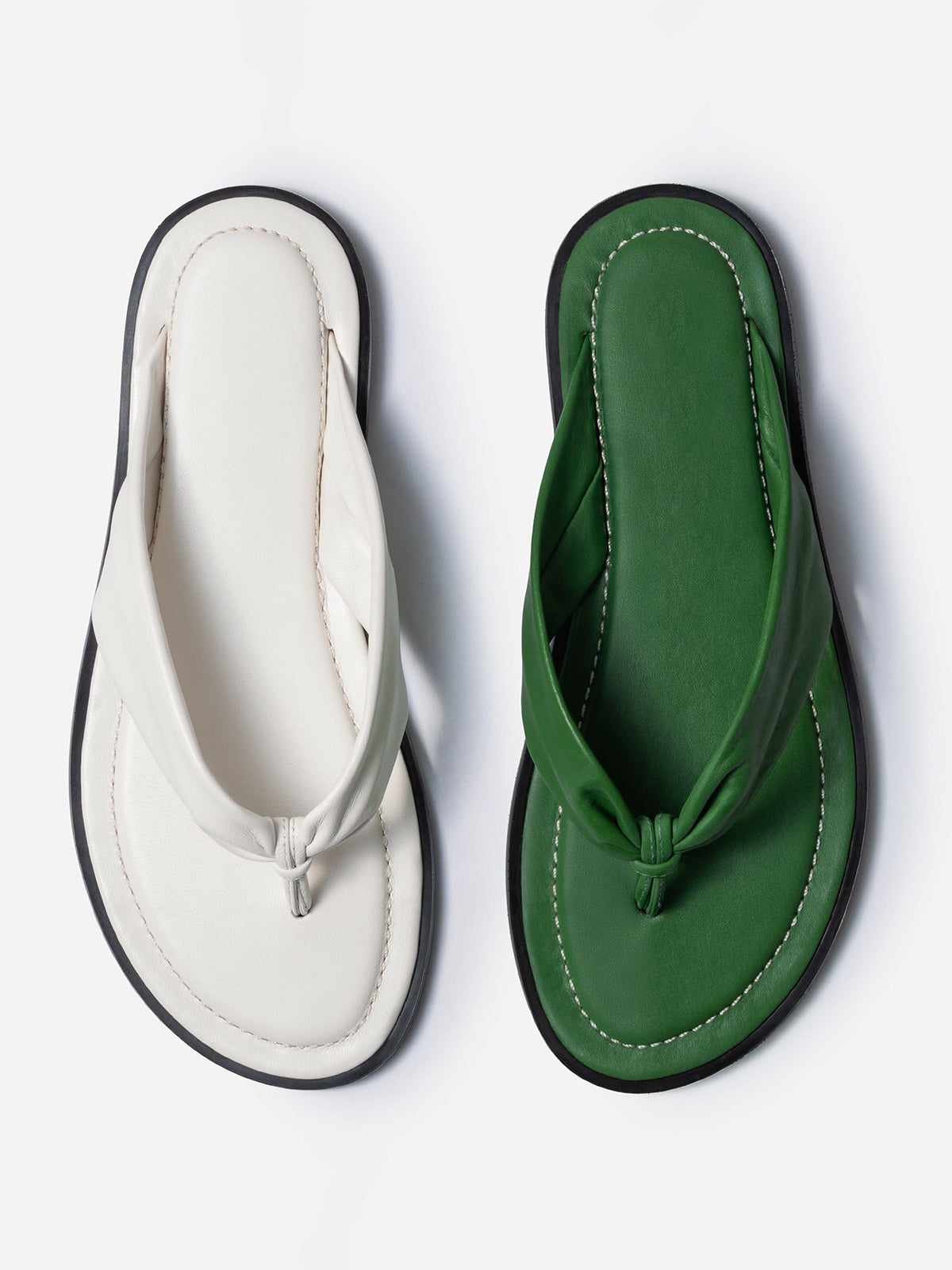 Green Round-Toe Strap Flip-Flop Flats
