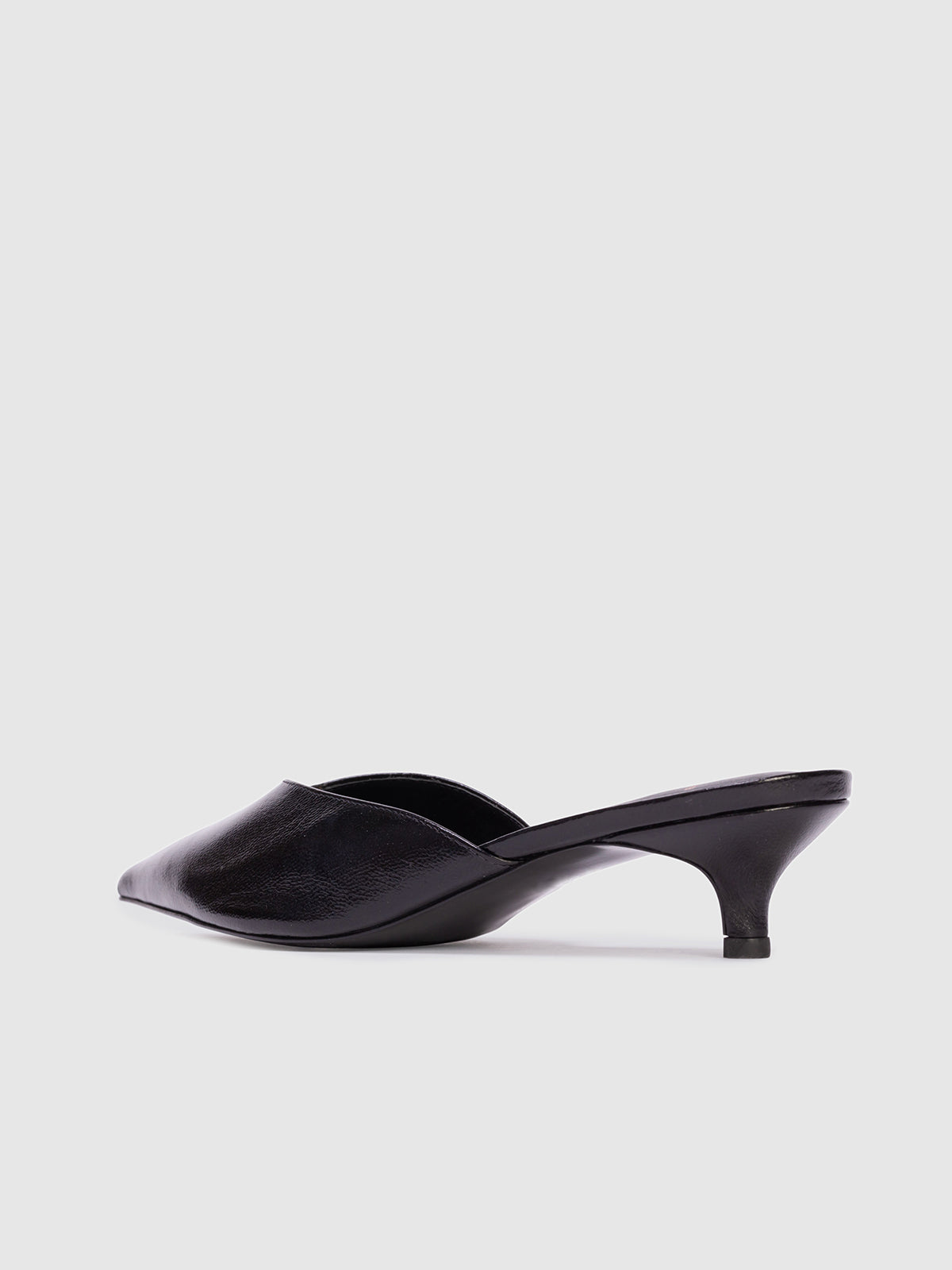 Black Vegan Leather Pointed-Toe Slip-On Kitten Heels