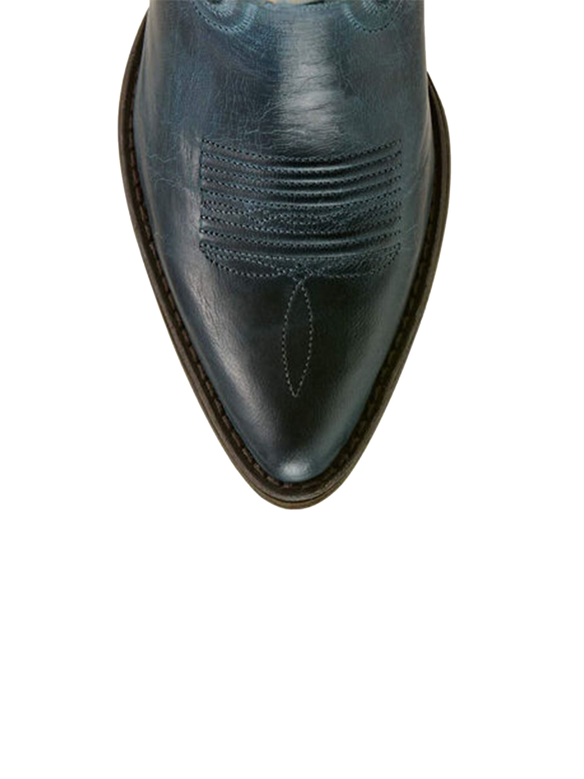 Mid Calf Almond-Toe Embroidery Cowgirl Boots - Dark Denim Blue