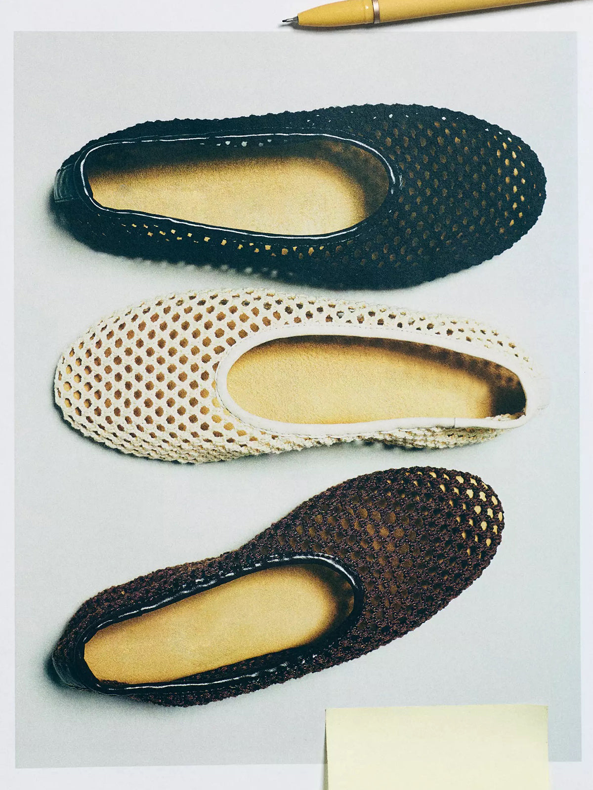 Ivory Woven Mesh Round-Toe Slip-On Classic Ballet Flats