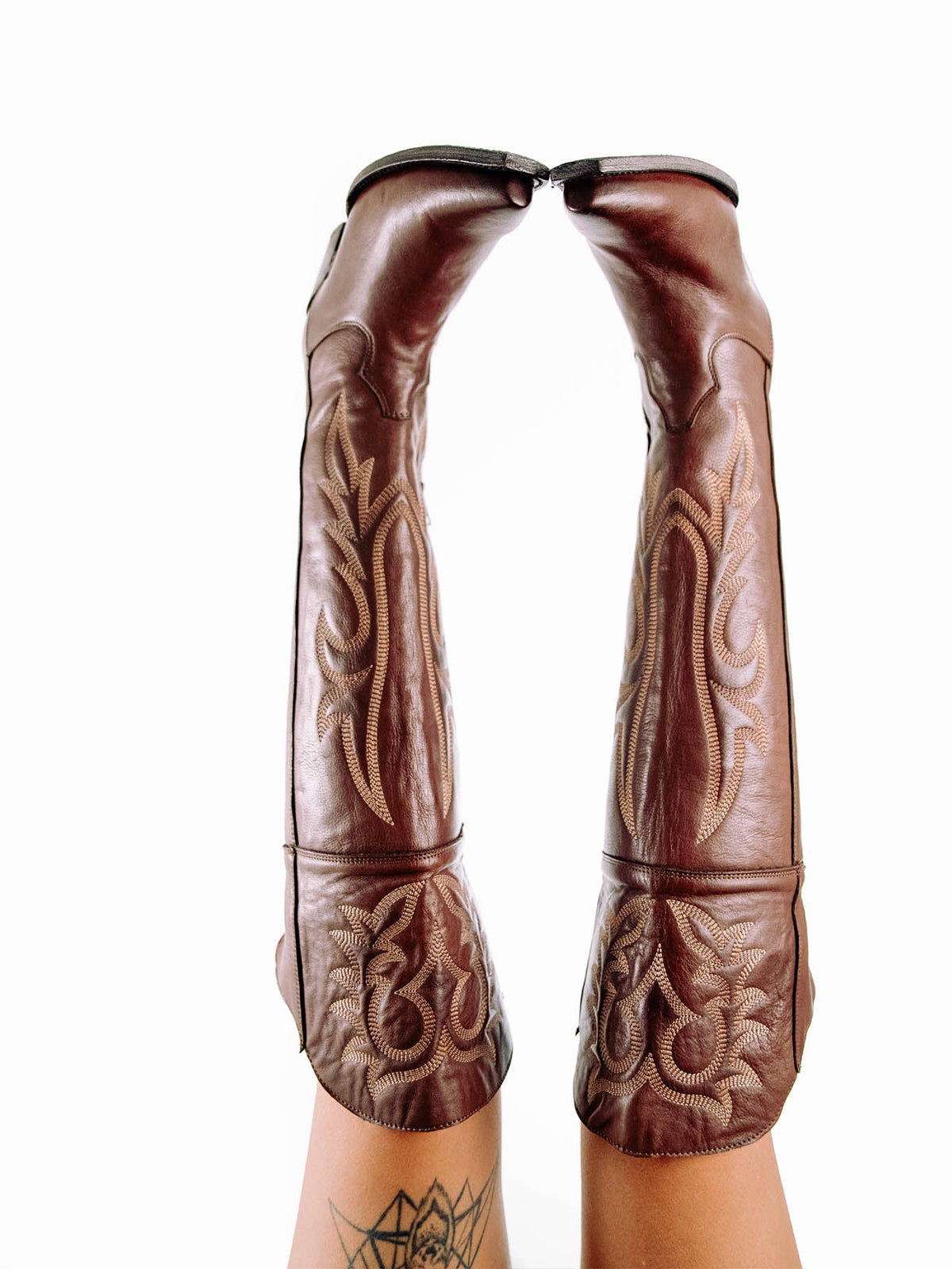 Brandy Snip-Toe Half-Zip Embroidery Tall Over-The-Knee Cowgirl Boots