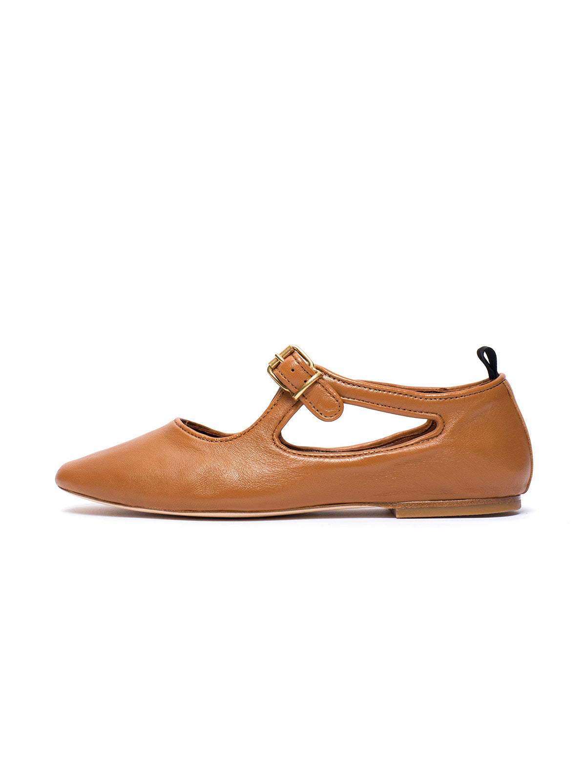 Square-Toe Buckle Strap Chic Flats - Burnt Orange